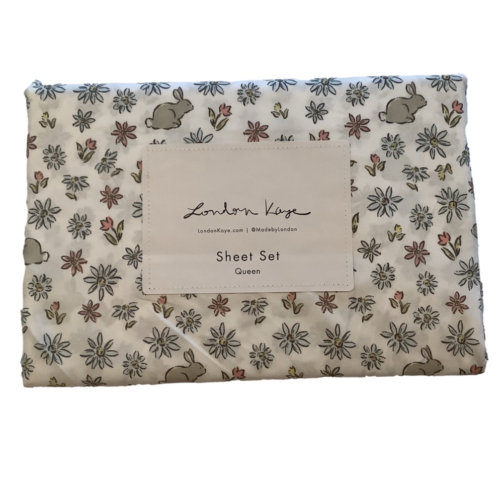 London Kaye Springly Bunny Queen 4 Piece Sheet Set New